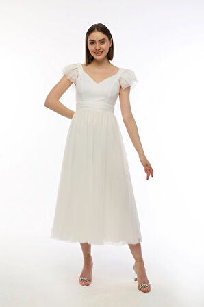  Fırfır Detaylı Korsajlı Tül Elbise