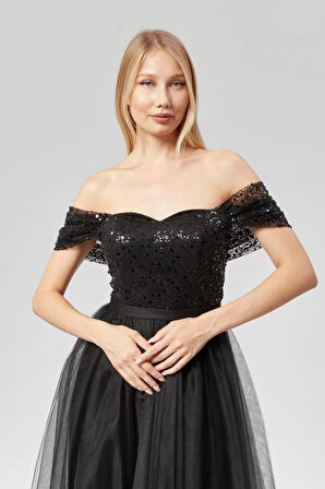 Kadın Abiye ve Mezuniyet İnci Boncuk Hayal Tül Kelebek Abiye Elbise