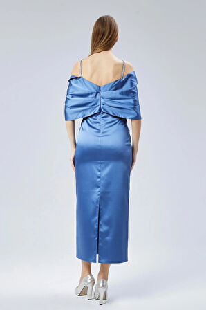 Kadın Abiye Ve Mezuniyet Elbise Taş Detaylı Saten Kelebek Abiye Elbise