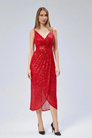  Kadın Abiye Ve Mezuniyet Elbise Kruvaze Yaka Ip Askılı Payet Abiye Elbise