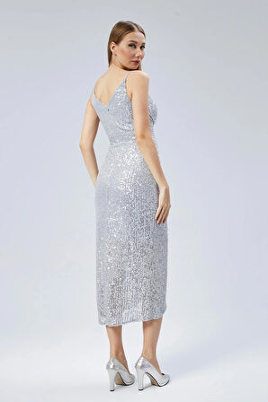  Kadın Abiye Ve Mezuniyet Elbise Kruvaze Yaka Ip Askılı Payet Abiye Elbise