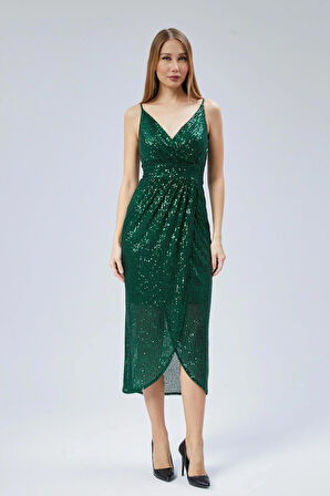  Kadın Abiye Ve Mezuniyet Elbise Kruvaze Yaka Ip Askılı Payet Abiye Elbise