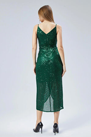  Kadın Abiye Ve Mezuniyet Elbise Kruvaze Yaka Ip Askılı Payet Abiye Elbise