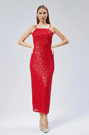  Kadın Abiye Ve Mezuniyet Sade Şık Zarif Tasarım Payet Askılı Abiye Elbise