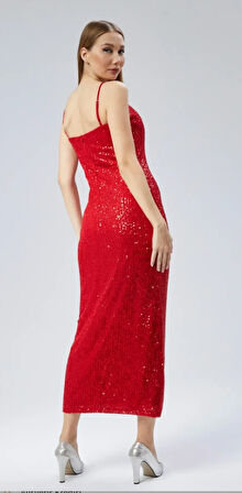  Kadın Abiye Ve Mezuniyet Sade Şık Zarif Tasarım Payet Askılı Abiye Elbise