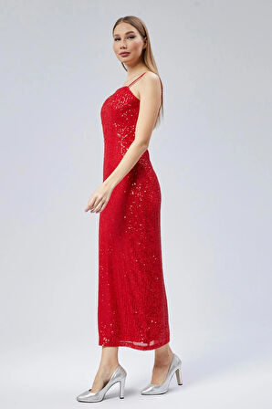  Kadın Abiye Ve Mezuniyet Sade Şık Zarif Tasarım Payet Askılı Abiye Elbise