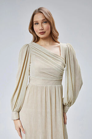 Kadın Abiye Ve Mezuniyet Asimetrik Yakalı Piliseli Abiye Elbise