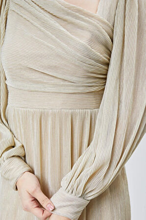 Kadın Abiye Ve Mezuniyet Asimetrik Yakalı Piliseli Abiye Elbise