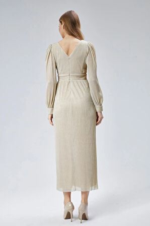 Kadın Abiye Ve Mezuniyet Asimetrik Yakalı Piliseli Abiye Elbise