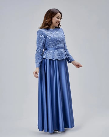 Asees Orta Beden Peplum Detaylı Tesettür Abiye Elbise