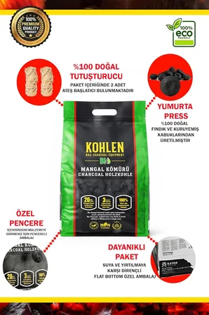 BioGlut 5 Kg BBQ Kömür – BİO Yumurta Press-Uzun Süreli Yanma, Premium Mangal Kömürü
