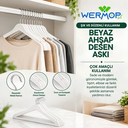 5'Lİ AHŞAP DESENLİ ASKI BEYAZ
