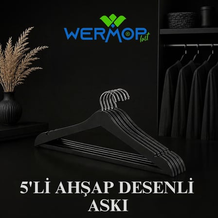 5'Lİ AHŞAP DESENLİ ASKI SİYAH