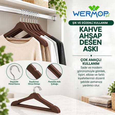 5'Lİ AHŞAP DESENLİ ASKI KAHVE