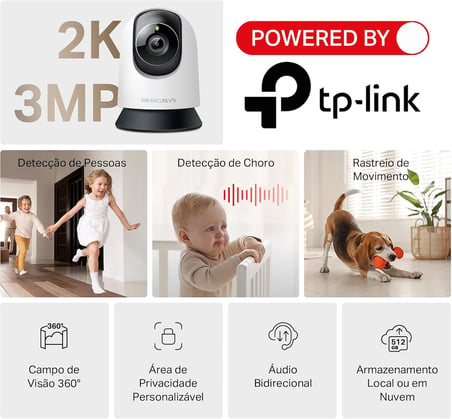Mercusys MC210 | 2K 3MP Güvenlik Wi-Fi Kamerası | 360° Görüş | Gece Görüşü | Akıllı Hareket &amp; Kişi Algılama | Çift Yönlü Ses | microSD &amp; Bulut Depolama | SmartThings, Alexa, Google Assistant Uyumlu