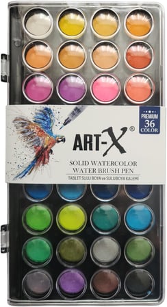 Art-X Premium Sulu Boya Seti, 36 Renk, Tablet Form, Suluboya Kalemi Dahil