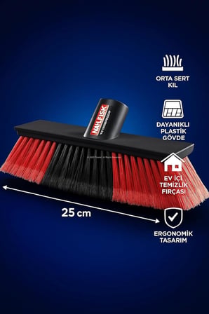 Yer Süpürme Fırçası, 25 cm, Orta Sert Kıl, Sapsız, Dayanıklı Plastik Gövde, Ahşap Zemin Uyumlu, Ev İçi Temizlik Fırçası, Balkon ve Garaj Kullanımına Uygun, Ergonomik Tasarım, Temizlik Aparatı