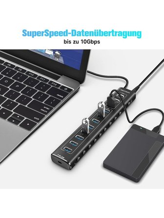 11 Port Güçlendirilmiş USB C Hub 2X10 Gbps USB C 1X10 Gbps USB A Pd 20W 7x USB 3.0 5gbps Hub