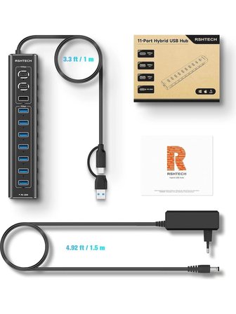 11 Port Güçlendirilmiş USB C Hub 2X10 Gbps USB C 1X10 Gbps USB A Pd 20W 7x USB 3.0 5gbps Hub