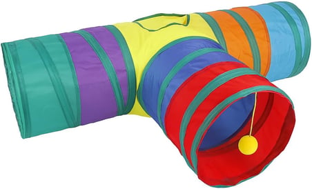 Renkli Kedi ve Köpek Oyun Tüneli – Katlanabilir T Model – 3 Girişli Tasarım – Dayanıklı Plastik – Eğlenceli Evcil Hayvan Oyuncağı – 60x80x30 cm