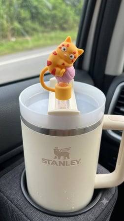 Sevimli Kedi Figürlü Silikon Pipet Kapağı, Kawaii Stil, Stanley ile Uyumlu Pipet Tıpası Koruyucu