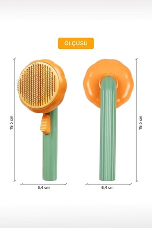GoByPet Otomatik Temizlenen Pet Tarağı, Basmalı Sistem, Çelik İğneli, Ergonomik Sap (Turuncu)