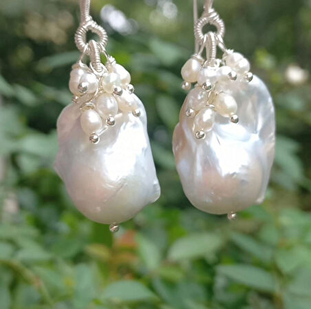 2426 Doğal İnci gümüş el yapımı küpe