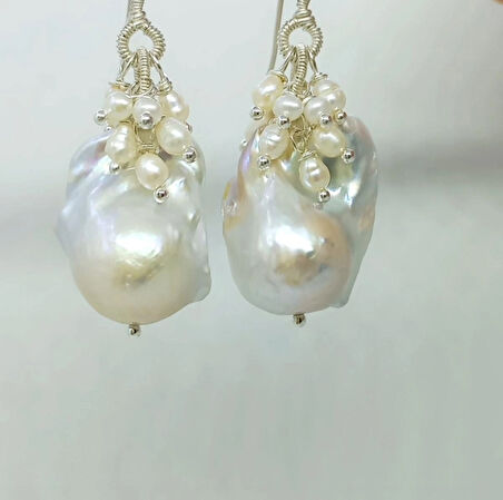 2426 Doğal İnci gümüş el yapımı küpe