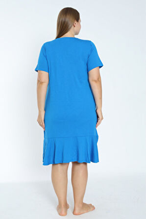 Kadın Büyük Beden Boydan Düğmeli Kısa Kollu Fırfırlı Pamuklu Elbise