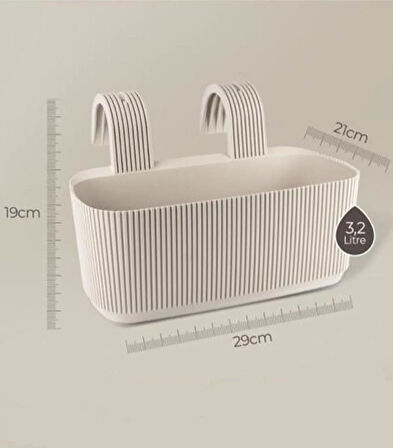 Omnipazar KRS-249 Dekoratif Plastik Pera Askılı Balkon Saksı 3.2 Litre