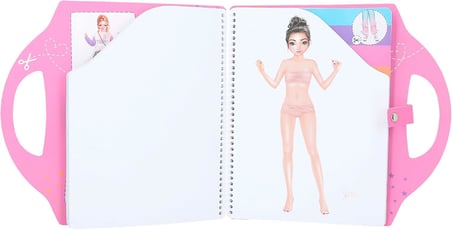 Zestaw Dress Me Up Collage Book Top Model, w kształcie torebki, z naklejkami i kolorowymi papierami.