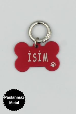 KİŞİYE ÖZEL KÖPEK İSİMLİ KÜNYE- METAL- PASLANMAZ, KARARMAZ-KÖPEK İSİMLİK-TASMA Kırmızı-Tek Ebat