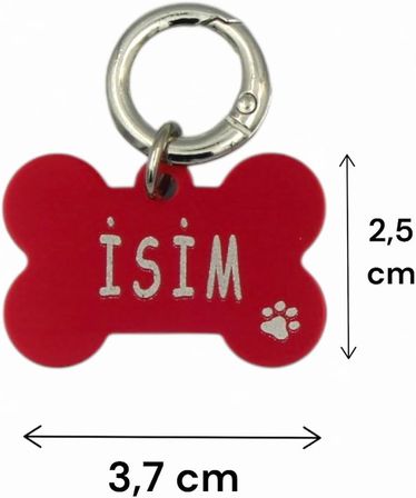 KİŞİYE ÖZEL KÖPEK İSİMLİ KÜNYE- METAL- PASLANMAZ, KARARMAZ-KÖPEK İSİMLİK-TASMA Kırmızı-Tek Ebat