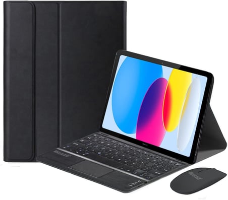 iPad Air (5.Nesil) 10.9 inch Bluetooth Touchpad Klavye+Mouse+Kılıf -BKK7 Siyah