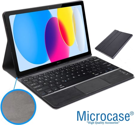 iPad Air (5.Nesil) 10.9 inch Bluetooth Touchpad Klavye+Mouse+Kılıf -BKK7 Siyah