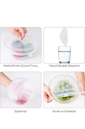 6 lı Tazeliği Koruyan Silikon Strech Kapaklar Tabak Bardak Bonesi Kahvaltı Saklama Kabı Streç Kapak