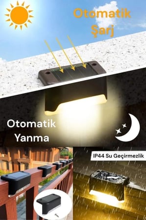 4 Adet Solar Merdiven Lambası Güneş Enerjili Köşebent Peyzaj Bahçe Aydınlatma Led Lamba Sarı Işık