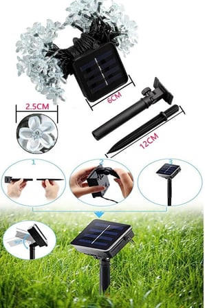 6 Metre 30 Led Çiçek Solar Lamba Güneş Enerjili Sarı Işık Zincir Bahçe Aydınlatma Parti Süs Lambası