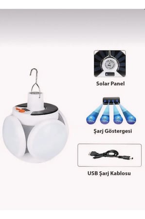 Usb Sarjlı Güneş Enerjili Solar Led Lamba Bahçe Aydınlatma Askılı Kamp Çadır Karavan Işık Lambası