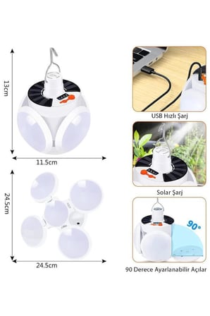 Usb Sarjlı Güneş Enerjili Solar Led Lamba Bahçe Aydınlatma Askılı Kamp Çadır Karavan Işık Lambası