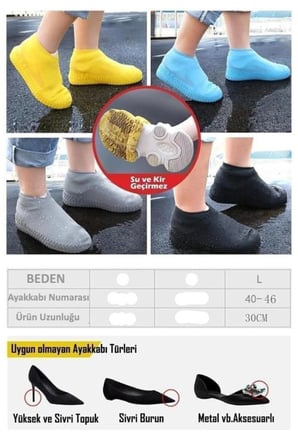 40 - 46 Numara Silikon Ayakkabı Koruyucu Kılıf Su Geçirmez Yağmur Çamur Koruyucu Kılıfı