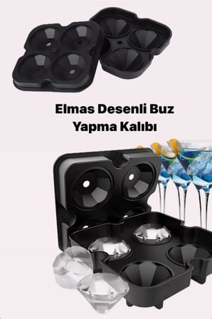 Silikon 4 Göz Buz Yapıcı Kalıbı Elmas Şeklinde Kalıp Kokteyl Viski Buz Küpü Top Yapma Tepsisi Buzluk