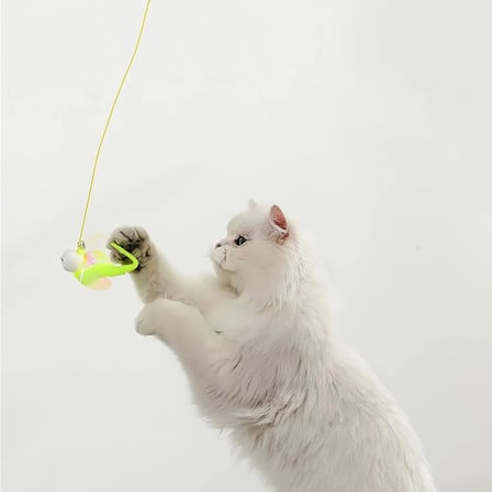 2 Metre Elastik Uzayabilir Yapışkanlı Kedi Oyun Oltası İpli Kelebek Peluş Olta Oyuncağı