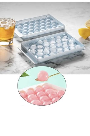2.5 cm Çap Yuvarlak Buz Küpü Yapma Tepsisi 33 Bölmeli Küre Top Buz Kalıbı Küplü Buzluk 20x12 cm