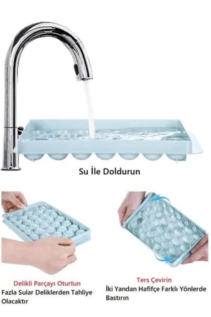 2.5 cm Çap Yuvarlak Buz Küpü Yapma Tepsisi 33 Bölmeli Küre Top Buz Kalıbı Küplü Buzluk 20x12 cm