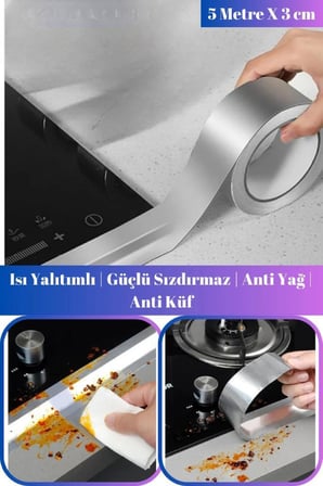 5 Metre x 3 cm Alüminyum Folyo Bant Lavabo Ocak Kenarı Su Sızdırmaz Yanmaz Boru Tamir Çatlak Bandı