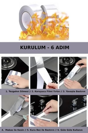 5 Metre x 3 cm Alüminyum Folyo Bant Lavabo Ocak Kenarı Su Sızdırmaz Yanmaz Boru Tamir Çatlak Bandı