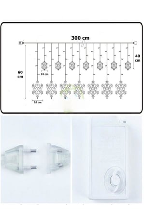 3 Metre Kar Tanesi Perde Led Sarı Işık 12 Saçaklı Kristal Şerit Yılbaşı Düğün Parti Süsleme Hediye
