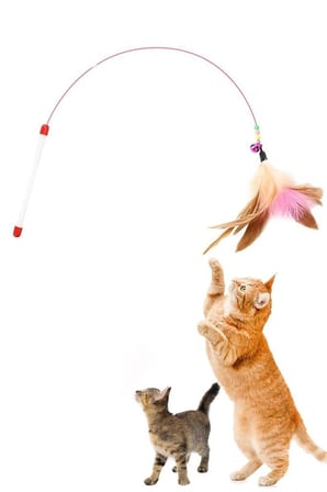 90 cm Renkli Tüylü Kedi Oyun Oltası Peluş Tüy Zilli Balık Yakalama Olta Oyuncağı