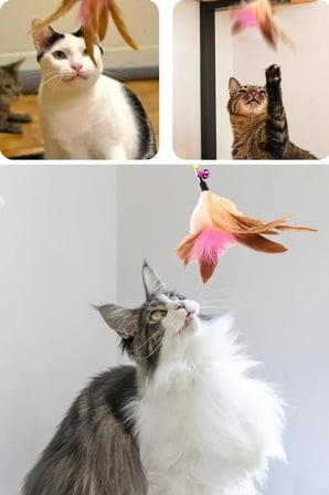 90 cm Renkli Tüylü Kedi Oyun Oltası Peluş Tüy Zilli Balık Yakalama Olta Oyuncağı